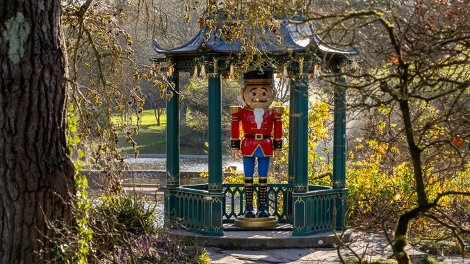 A giant nutcracker in the pagoda in the Water Garden